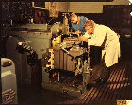 Germiston. Technicians at milling machine. [Hutton]