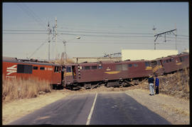 August 1994. Three damaged locomotives at accident scene - SAR Class 6E1 No E1246 on the left and...