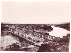 Circa 1900. Anglo-Boer War. Colenso bridge showing diversion and foot bridge completed.