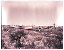 Kimberley district, 1968. Three SAR Class 5E1's with goods train between Kimberley and Warrenton.