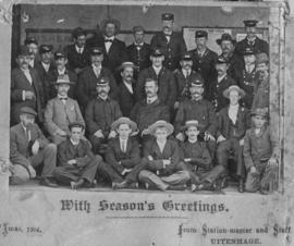 Uitenhage, 1904. Stationmaster and staff on Christmas card.
