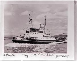 Durban, 1951. Tug 'AM Campbell' at sea.