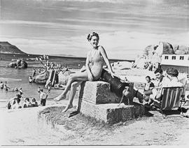 Simonstown, 1940. Boulders Beach just south of Simonstown looking north across False Bay to Muize...