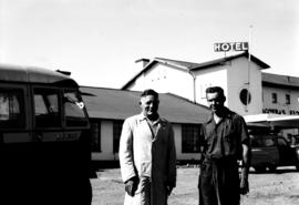 Tzaneen district, 1957. Drivers of SAR bus No MT6166 at Magoebaskloof Hotel.