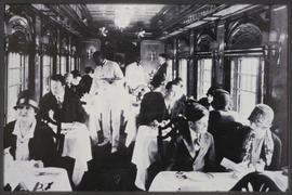 United States, circa 1920. Dining car interior on the Baltimore & Ohio RR. Besides building l...