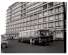 "East London, 1970. SAR Mercedes MT16377 motor coach at the Kennaway Hotel."