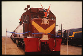 Richards Bay, April 1976. Locomotive present at the official opening of the coal line from Vryhei...