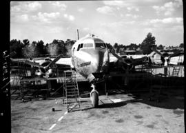 Johannesburg, August 1946. Rand Airport.  SAA Douglas DC-4 ZS-AUB 'Outeniqua'. Note flying spring...