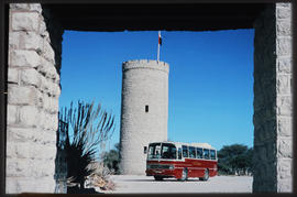 Etosha Game Park, Namibia, 1968. SAR Mercedes Benz tour bus No MT16402 in Okaukuejo rest camp. .