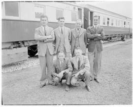 Rhodesia, 1947. Railway staff in front of post office carriage R27 of the Pilot Train.