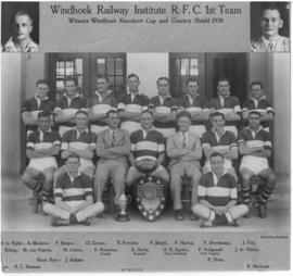 Windhoek, 1938. Windhoek Railway Institute first rugby team, winners of Windhoek knockout cup and...