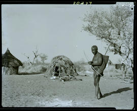 Namibia, 1971. Bushman hunter in kraal.