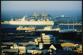 Cape Town, 1986. Container ship in Table Bay Harbour.