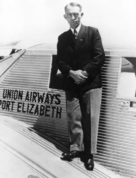 Circa 1934. Major Allister Mackintosh Miller on the wing of a Union Airways Junkers W-34.