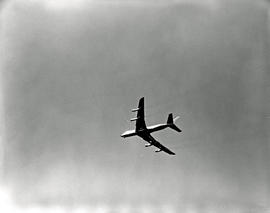 Johannesburg, 1972. Jan Smuts airport. Boeing 707 aircraft flying overhead.