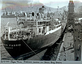 "Cape Town, 1956. Italian tanker moored in Table Bay harbour."