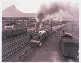 Cape Town, 1950. SAR Class 15F on 209down 'Orange Express' leaving Cape Town passing Culemborg.