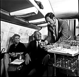 "1970. SAA Boeing 707 interior. Cabin service."