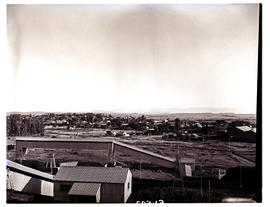 Colenso, 1949. Bulk handling conveyors with town in the distance.