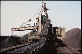 Port Elizabeth, August 1985. Manganese stock conveyor in Port Elizabeth Harbour. [D Dannhauser]