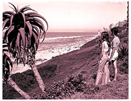 "Umhlanga, 1972. View over the ocean with Umhlanga Rocks lighthouse in the distance."