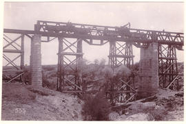 Circa 1900. Anglo-Boer War. Vet River high level bridge, positioning girder.