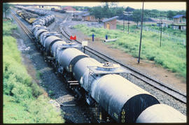 Komatipoort, 1986. Tanker train at railway station.