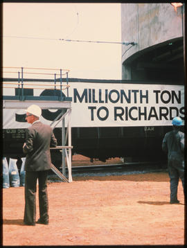 
Sign announcing '50 Millionth Ton Loaded to Richards Bay'. [Ria Liebenberg]

