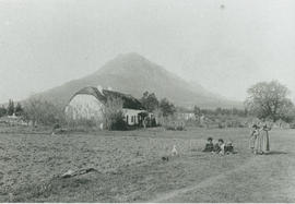 Stellenbosch, circa 1900. Old thatched house on the site of the later University of Stellenbosch ...