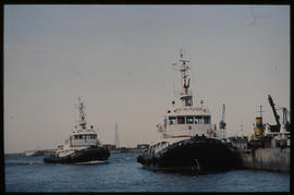 Port Elizabeth, 1983. SAR tugs 'Kobus Loubser' and 'PJC du Plessis' in Port Elizabeth Harbour. [T...