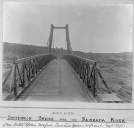 Keiskamma River. Suspension bridge with centre span 200 feet and two side spans of 100 feet each.