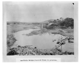 Circa 1902. Construction Durban - Mtubatuba: Concrete piers in progress at Amatikulu Bridge. (Alb...
