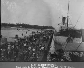 Durban, 3 October 1906. 'SS Ilderton' the first ship to berth at Maydon Wharf in Durban Harbour.
