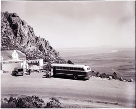 Gordons Bay district, 1950. SAR Canadian Brill bus at the top of Sir Lowry's Pass.