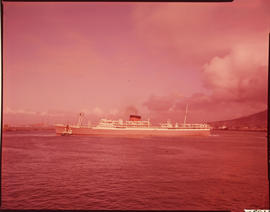 Cape Town, 1963. Mailship of the Union Castle Line leaving Table Bay Harbour.
