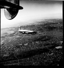 Johannesburg, circa 1946. Skymaster Douglas DC-4 ZS-AUB 'Outeniqua' in flight. [Jorgensen]