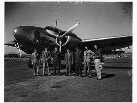 Johannesburg, May 1946. Crew of SAA Lockheed Lodestar ZS-ASU 'Piet Retief' with passengers before...