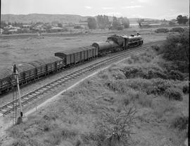 Pretoria, 1948. SAR Class 19D with long tender hauling coal train.