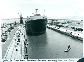 "Cape Town, 1956. 'Sinclair Petrolore' entering Sturrock dock in Table Bay harbour."