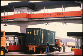 Johannesburg, 1978. Containers being weighed at Kaserne container depot.
