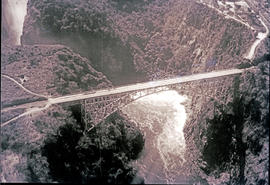 Victoria Falls, Rhodesia. Aerial view of railway bridge.
