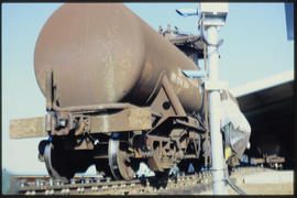Bapsfontein, December 1982. SAR type XQ-1 treacle tanker wagon on the hump at Sentrarand marshall...