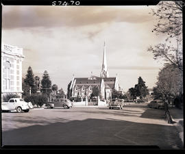 Graaff-Reinet, 1950. View of Dutch Reformed Church from Victoria Town Hall.