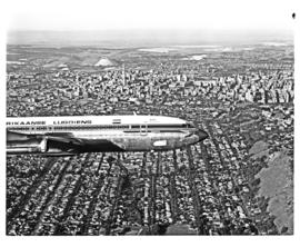 Johannesburg, 1968. SAA Boeing 707 ZS-SAE 'Windhoek' in flight.