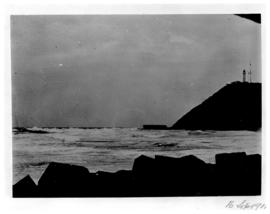 Durban, circa 1901. Entrance to Durban Harbour with Bluff lighthouse in the distance. (Durban Har...