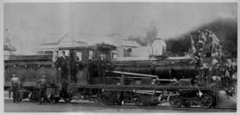 King William's Town, 1887. CGR Experimental 3rd Class No 53 decorated for the Golden Jubilee of Q...