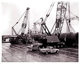 Richards Bay, 1978. Abnormal load with SAR Pacific truck in harbour.
