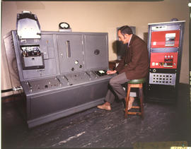 Pretoria, September 1974. Testing of steel samples with spectrometer.