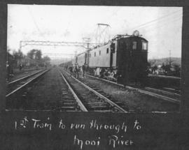 Mooi River, circa 1925. First train to run through. (Album on Natal electrification)