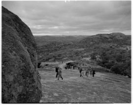 Matopos Hills, Southern Rhodesia, 16 April 1947. King George VI and Princess Elizabeth climbing u...
